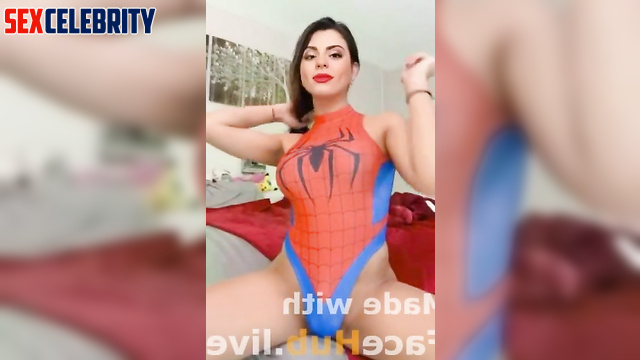 Celaine's ASMR shows off her big dick in sexy schoolgirl and Spider-Woman cosplays