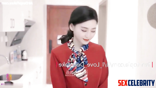 Stewardess in between flights loves to suck - ai Fan Bingbing (范冰冰 换脸)