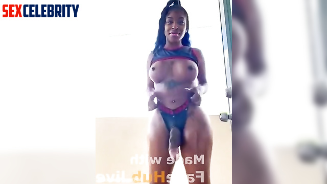 AI // Busty tranny Bianca Belair shows her huge dick on cam