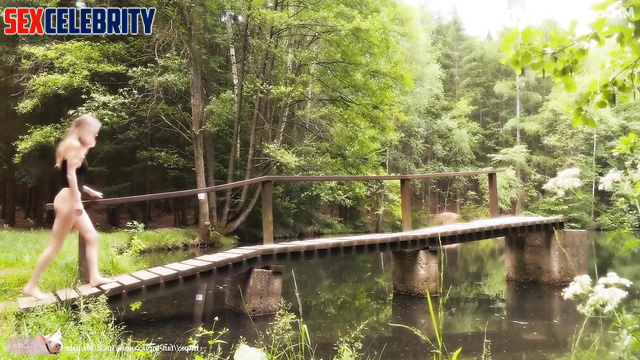 Busty beauty masturbating in nature - solo fake Elizabeth Olsen