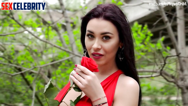 Adult Pamela Valdez in a gorgeous, charming red dress