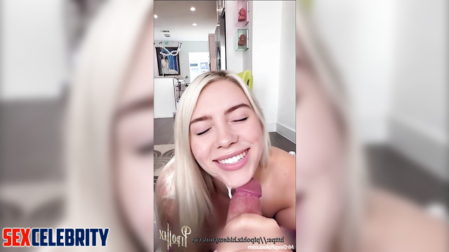 Juicy blonde slut Billie Eilish pleases a guy with her mouth (fake)