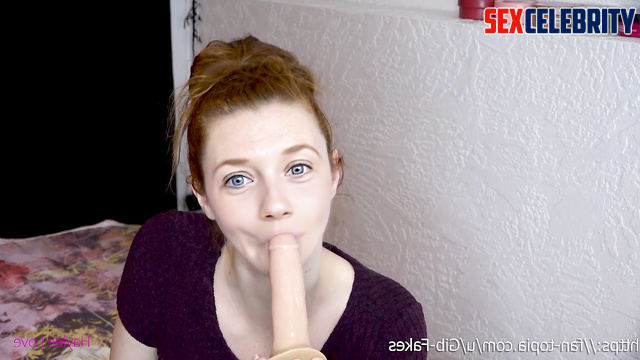 Shy redhead Bonnie Wright trains on dildo before practicing on cock AI