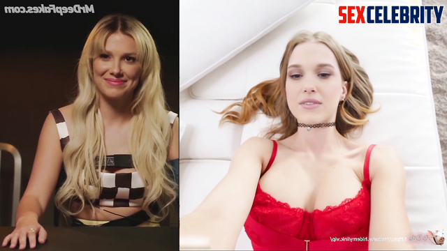 Fake Millie Bobby Brown is going to cum from his cock