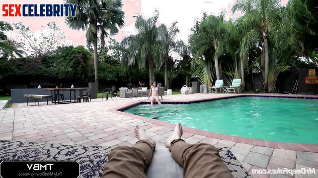 Frisky cock jumping near the pool / Mila Kunis in pov sex tapes