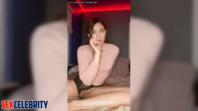 Cutie youtuber Chrissy ASMR jerks her dick, cums and licks up her load