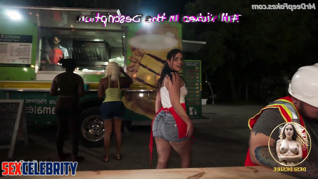 Dirty bitch Michelle Rodriguez showed boobs near the food truck, fakeapp