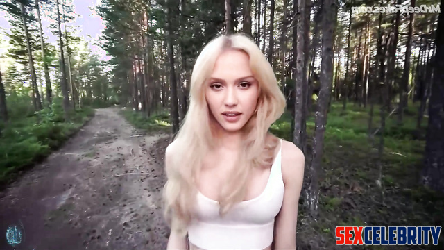 Jessica Alba's deepfake walk with a hot blonde in the woods ends in hot POV sex