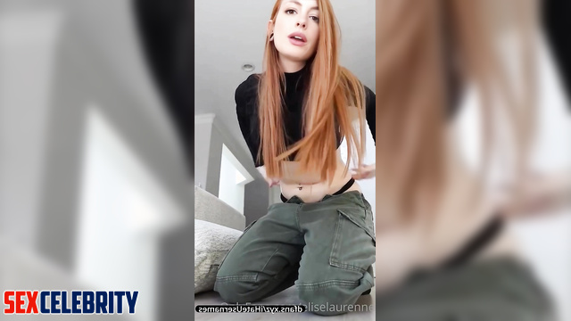 Redhead whore with a cool tatto masturbated with dildo, Anne Hathaway ai