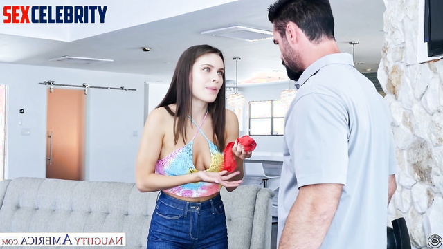 Beauty got cunni in golden high heels / Alexandra Daddario face swap