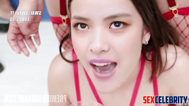 Her mouth can swallow a lot of sperm, look - Ryujin (류진 있지) bukkake A.I.